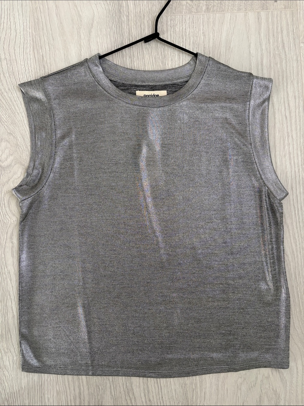 Metallic Sleeveless Top in Silver from Anthropologie.